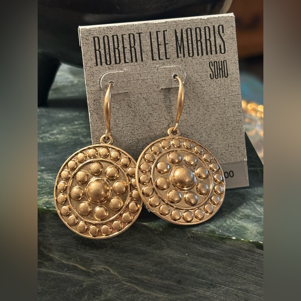 ✨ NWT Robert Lee Morris Soho Gold Disc Drop Earrings • Retail $48 • Bohemian